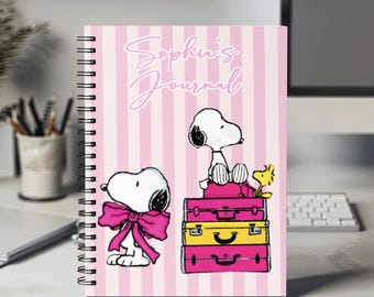 Snoopy Dog Personalized Pink Notebook | Notepad | Note-Taking | School Paper | Stationery | Memory Dump | Bag Tag | Gift for Kids