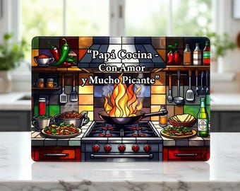 Tabla de cortar de vidrio templado para la cocina de papá: un regalo divertido y funcional para el Día del Padre, ideal para papás mexicoamericanos.