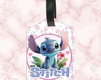 Stitch Floral Personalized Travel Luggage Tag | Cute Adventure Bag Tag, Custom Name Tag for Kids & Adults, Vacation Gift, Travel Accessories
