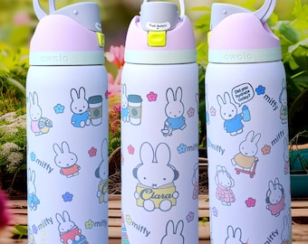 Authentic 24oz 32oz Purple Pink Candy Coated Owala Free Sip Waterbottle Miffy Cute Colorful Bunny Rabbit Cartoon