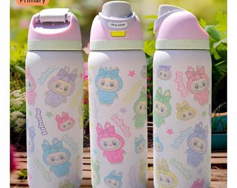 Authentic 32oz Purple Pink Candy Coated Owala Free Sip Waterbottle Cute Colorful Little Monsters Cartoon