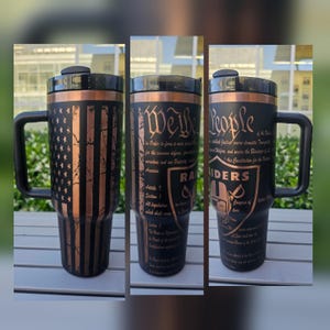 Fathers Day Gift Raiders Fan Constitution Military Veteran Dad Laser Engraved Black 40oz Tumbler Copper Plated