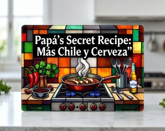 Tabla de cortar de vidrio templado para la cocina de papá: un regalo divertido y funcional para el Día del Padre, ideal para papás mexicoamericanos.