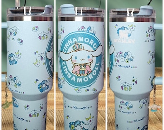 PLACA DE NOMBRE GRATIS Tapa para vaso auténtico Stanley Heather de 30 oz y 40 oz Cinnamoroll azul impreso personalizado