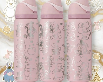 Auténtica botella de agua Owala de cuarzo rosa grabada con Winnie the Pooh / Vaso vintage de Pooh / Estética de Winnie the Pooh / Eeyore, Tigger y Piglet