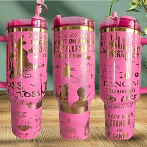 FREE NAME TAG Lid Topper Authentic 40oz Pink Gold Glitter Wicked Glinda Stanley Tumbler Custom Laser Engraved Wicked Musical