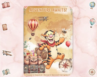 Tigger The Tiger Vintage Theme Personalized Passport Sleeve Protector Cover with Card Holder | Luggage Tag