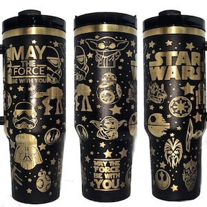 Fathers Day Gift Darth Vader Star Wars Dark Side Lover Dad Laser Engraved on Black 40oz Tumbler Copper Gold Rainbow Plating