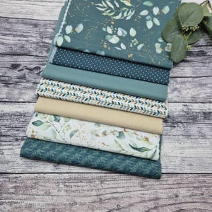 Stoffpaket - Patchwork - Quilten - Baumwollstoffe - Stoffstreifen - Patchworkpaket - Quiltpaket - Eukalyptus - 7er Set