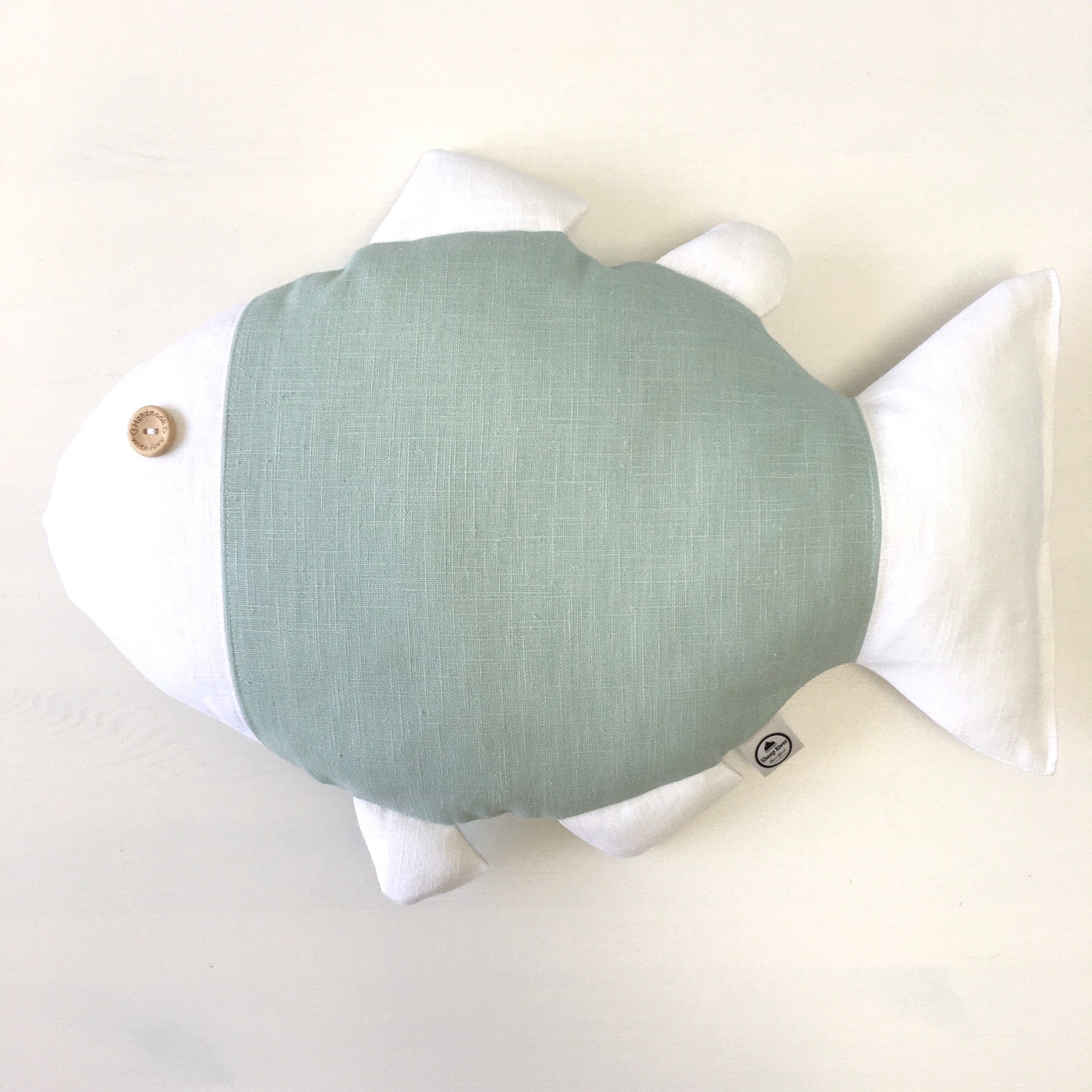 Fish Shaped Pillow in White and Seafoam Green Linen Etsy