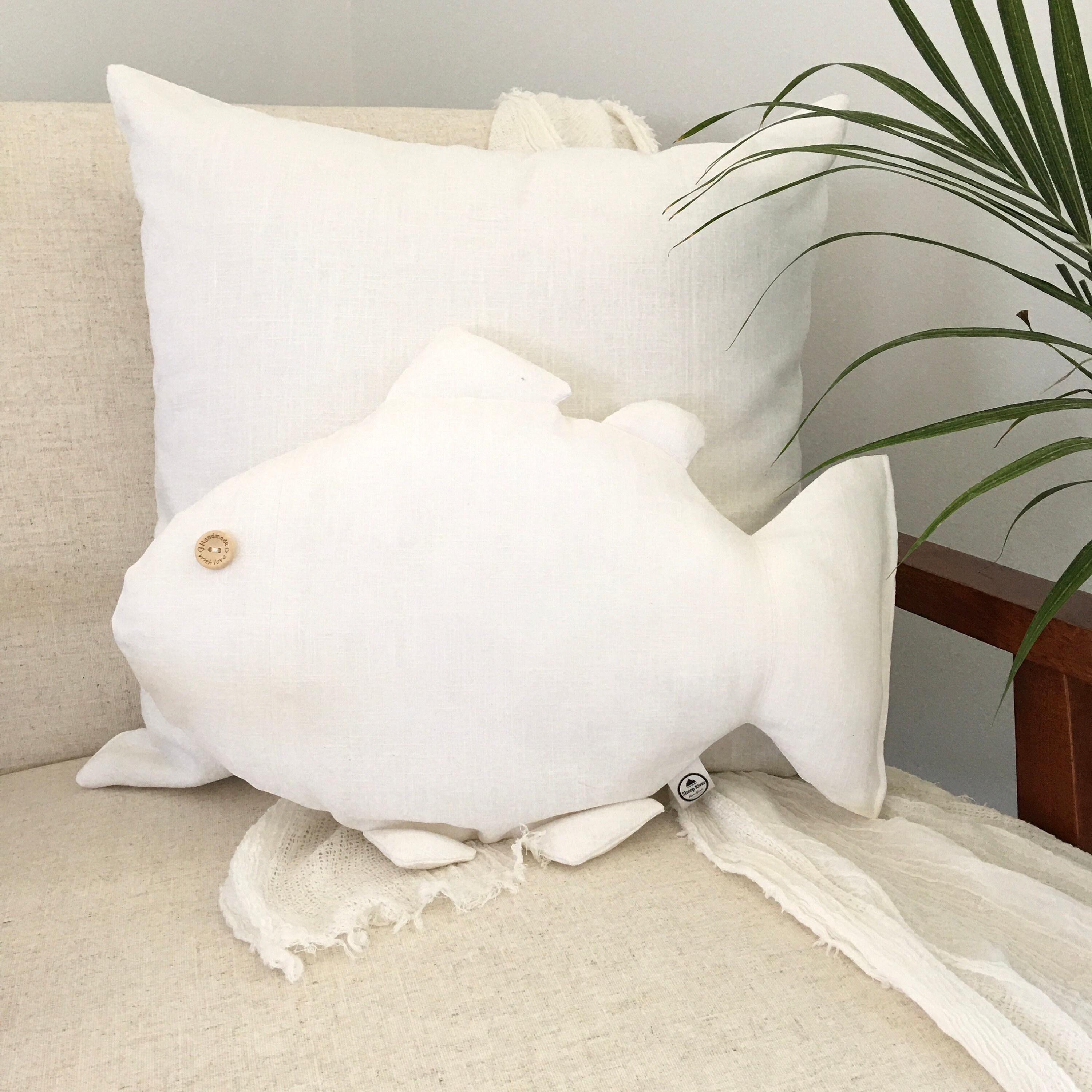 Fish Shaped Pillow in White Linen Etsy Nederland