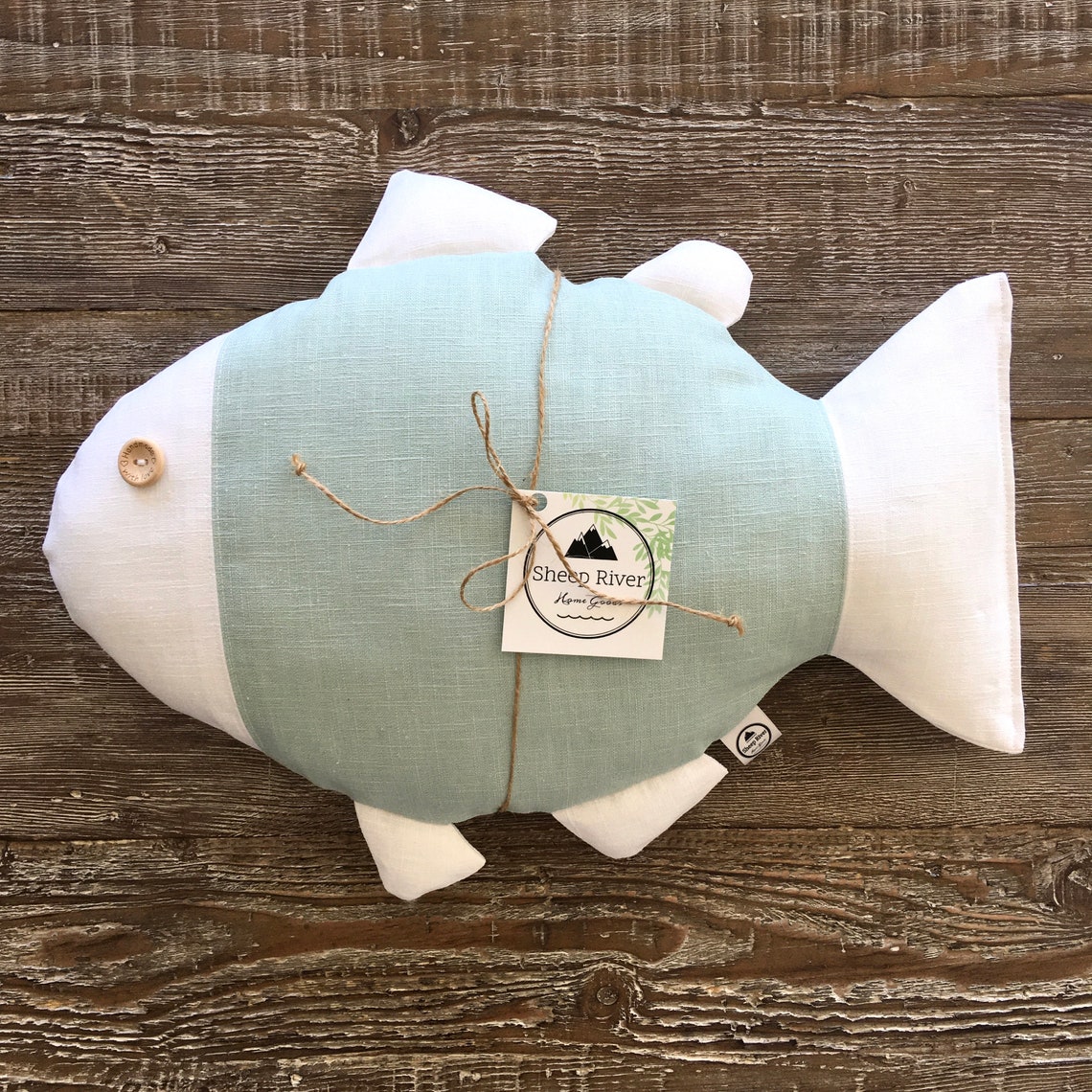 Fish Shaped Pillow in White and Seafoam Green Linen Etsy