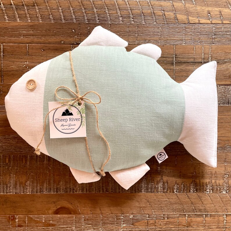 Fish Shaped Pillow in White and Seafoam Green Linen Etsy