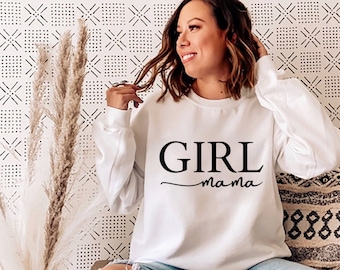 Girl Mama Unisex Crewneck Sweatshirt, Cadeau mignon pour nouvelle maman, Chemise Girl Mama, Cadeau baby shower, Sweat-shirt Girl Mama, Pull Gender Reveal