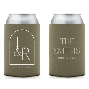 Custom Wedding Can Coolers, Personalized Monogram Can Holder, Wedding Favor, Wedding Party Gift, Custom Engagement Party Beverage Holder