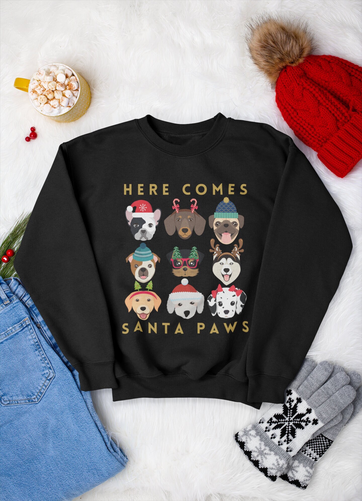 Here Comes Santa Paws Unisex Crewneck Sweatshirt, Cute Funny Christmas  Theme Sweater, Dog Mom Sweatshirt, Ugly Christmas Sweater - Etsy