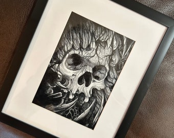 Skullscape III   5” x 7” Framed Original Drawing
