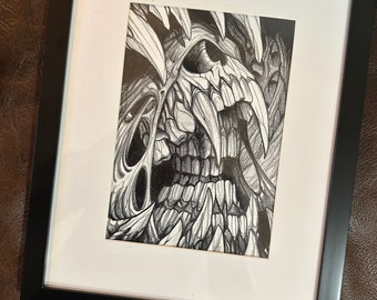 Skullscape IV- Teeth   5” x 7” Framed Original Drawing