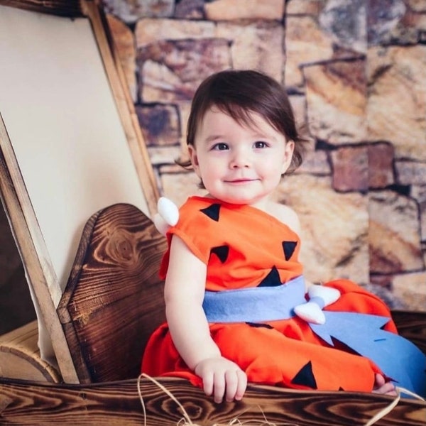 FAST&FREE SHIPPING!!! Flintstones Pebbles dress baby girl costume for 1st birthday