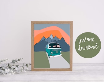 VW Bus print / digital print / instant download/ hippie / wall art