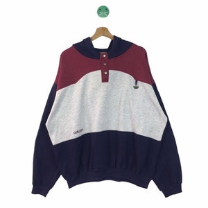 VINTAGE!! Adidas BigLogo Trefoil Logo Half Button Hoodie Design