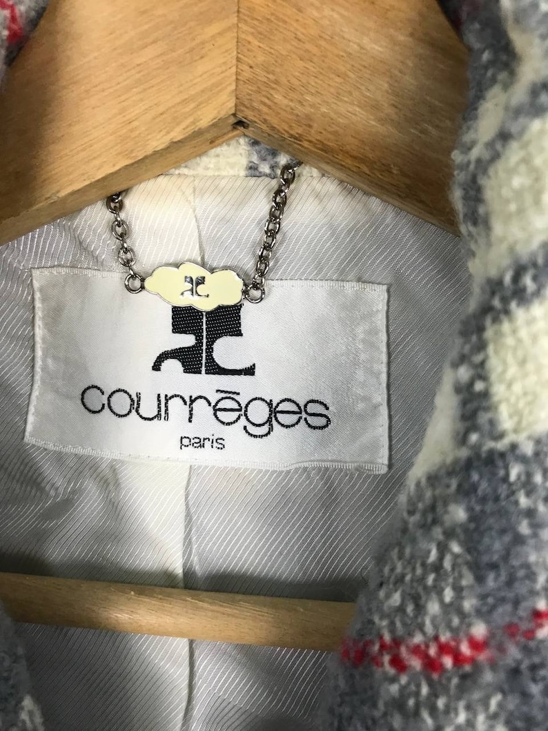 Courreges Tartan Lana Abrigo de Mujer Bonito Color imagen 3