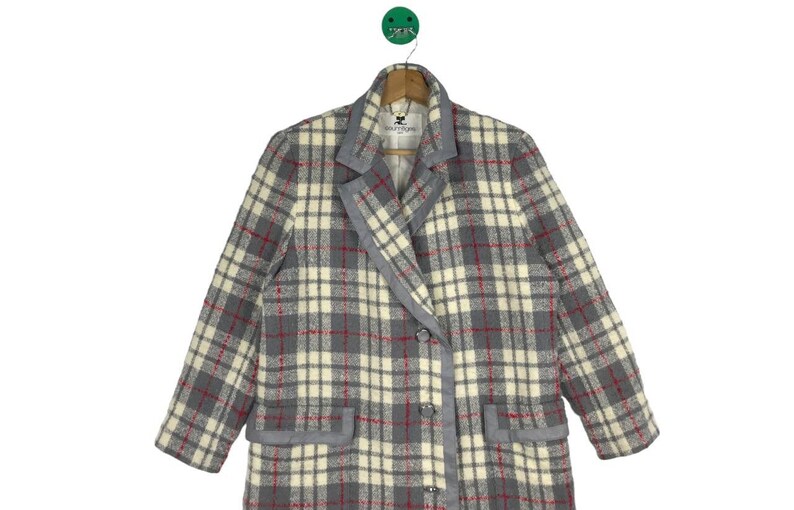 Courreges Tartan Lana Abrigo de Mujer Bonito Color imagen 2