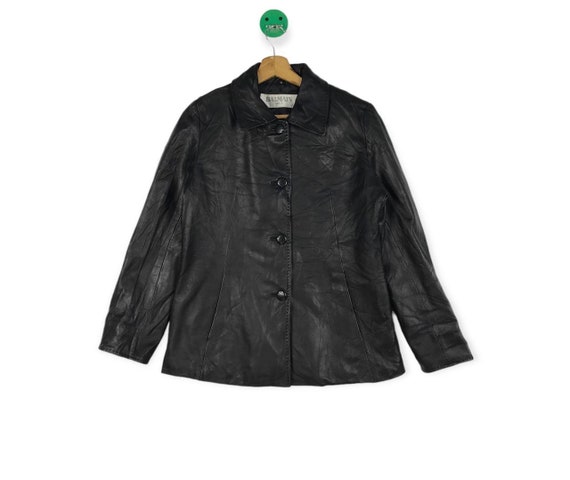 Buy Balmain Paris Leather Women Jacket Black Colour Online in 