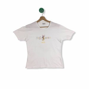 NICE!! Yves Saint Laurent Women White Tshirt Colourfull Spellout Design