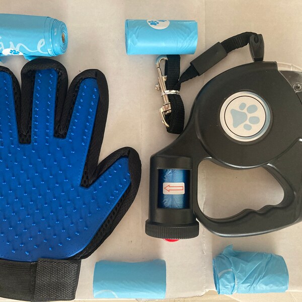 Ecological Pet Walking Kit with LED Leash, Massage Glove and Poop Bags