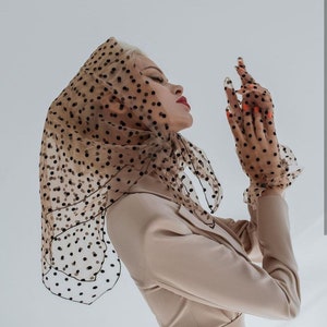 Women Scarf Polka Dot Headscarf Large Square Triangle Tulle Shawl Fashion Designer Scarves Hair Bandana Lace Mesh Thin Satin Chiffon Beige