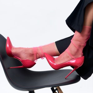 Hot Pink Socks for Women, Vibrant Summer Socks, Sheer Tulle Socks, Mesh Socks, Sheer Ankle Socks, Fun Dress Socks, Socks for Heels, 0111