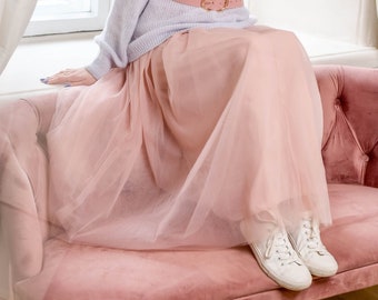 Pink Long Tulle Skirt, Prom Tulle Skirt, Maxi Length Tulle Skirt, Photo Shoot Skirt, Wedding Bridesmaid Tulle Skirt, Women Mesh Maxi Skirt