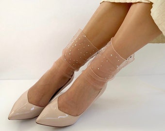 Tulle Socks with Sequins, Glitter Tulle Socks, Sheer Wedding Socks, Lace Socks Women, Rhinestone Socks, Wedding socks, 0702 jewels socks