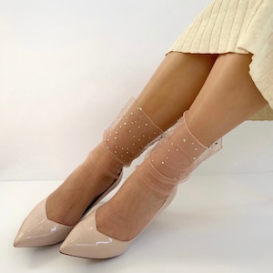 Tulle Socks with Sequins, Glitter Tulle Socks, Sheer Wedding Socks, Lace Socks Women, Rhinestone Socks, Wedding socks, 0702 jewels socks