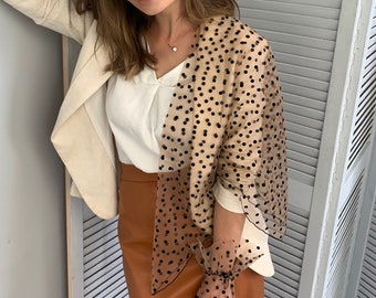 Polka Dot Kopftuch, Beige Tüll Schal, Hijab Satin Schals für die Haare, Bandana Netz Schal für Frauen, Cottage Kern Vintage Spitzenschal