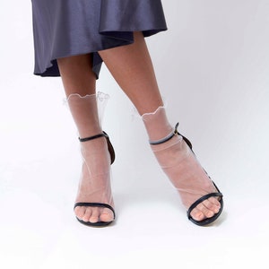 White Tulle Ruffle Socks, Sheer Tulle Socks, Bell Socks, Ankle Bell Lace Socks Women, White Designer Socks, Ruffle Socks, 0203 white socks