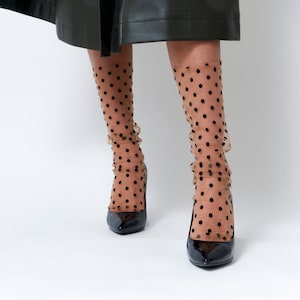 Beige stippensokken, tule kant transparante sokken voor dames, stippen pure enkel schattige mesh kousen voor hakken, casual retro vintage sokken