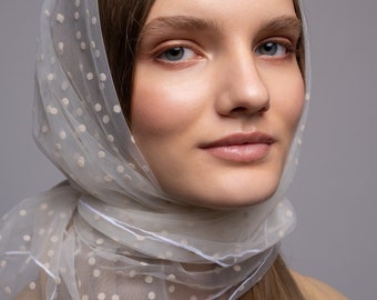 Großes quadratisches Kopftuch, Tüll-Haarschal für Frauen, Stirnbandschal, Vintage Bandana-Stirnband, Frauenschal für Haare, Schalwickel, 0910-Tuch