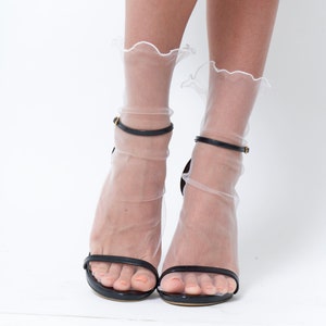 Wedding Socks, Tulle White Ruffle Socks, Sheer Bell Ankle Nylon Mesh Lace Socks for Women, Designer Black Powdery Beige Wedding Accessories
