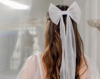 Lazo de boda Tul blanco Velo de novia Perla alternativa Rhinestone Satén Mujeres Arco Cinta para el cabello Accesorios para niñas Coqueta Pinza para el cabello con lazo