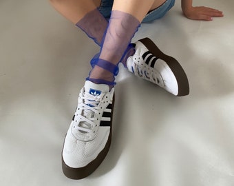 Colorful trendy tulle women Socks Transparent Nylon Sheer handmade Lace Mesh Socks girls Cute electric blue red violet pink novelty summer