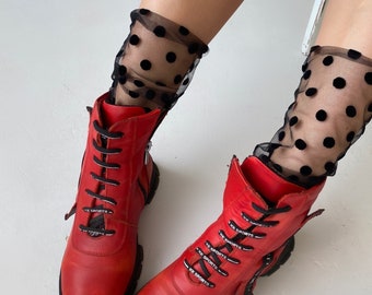 Tulle Polka Dot Socks, Sheer Nylon Socks, Mesh Socks with Big Dots, Lace Socks for Women, Socks for Heels Trendy Boot Black Sneaker Socks