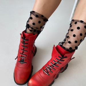 Tulle Polka Dot Socks, Sheer Nylon Socks, Mesh Socks with Big Dots, Lace Socks for Women, Socks for Heels Trendy Boot Yellow Sneaker Socks image 3