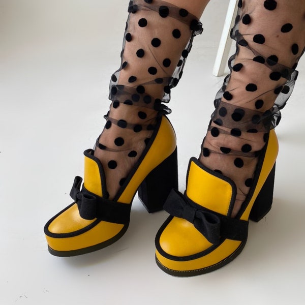 Black Polka Dot Tulle Socks, Sheer Fashion Hosiery