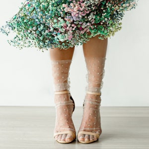 Calzini in tulle a pois avorio, calzini in tulle trasparente, calzini in rete bianca, calzini in pizzo da donna, calzini da sposa, calzini regalo da damigella d'onore, calzini in pizzo da sposa