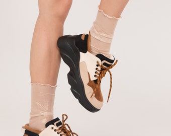 Glitter Tulle Socks, Gold Black Shiny Thread Sheer Tulle Sock, Cool Socks for Women, Sparkly Lace Trend Fashion Ruffle Socks, 1702