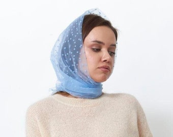 Großes quadratisches Kopftuch, Tüll-Haarschal für Frauen, Stirnbandschal, Vintage Bandana-Stirnband, Frauenschal für Haare, Schalwickel, 0910-Tuch