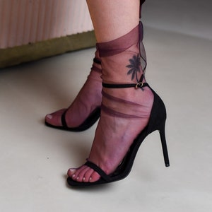 Magenta Socks for Heels, Tulle Socks, Transparent Socks, Sheer Socks for Women, Lace Ankle Socks, Sheer Mesh Socks, Lace Socks Women