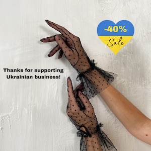 Tulle Handmade Gloves, Polka Dot Gloves, Fashion Gloves, Opera Gloves, Gothic Gloves, Pearl Tulle Gloves, Bridesmaid Gloves, 1001 gloves